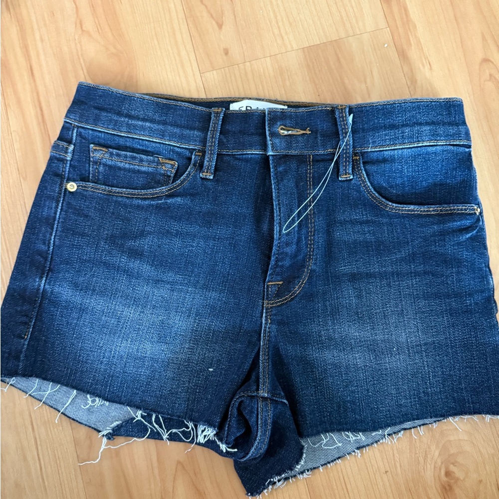 Frame Denim Blue Jean Shorts with Frayed Hem
